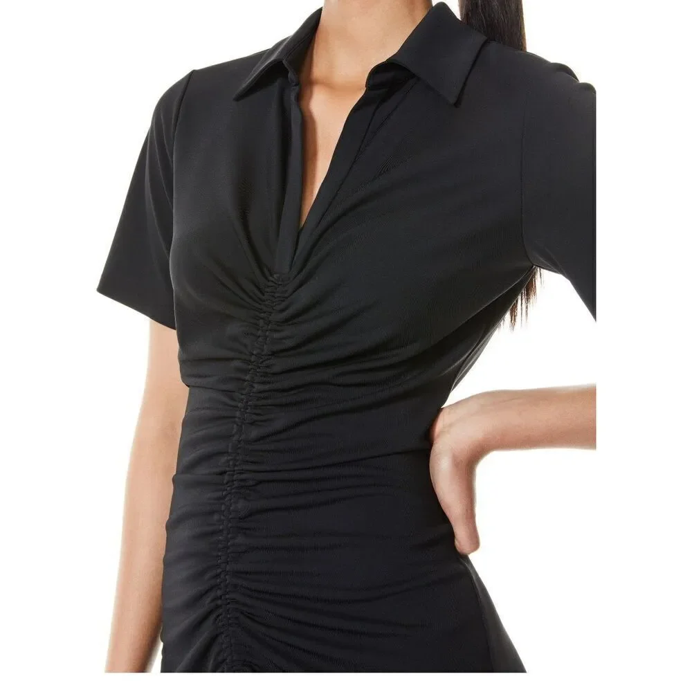NWT Alice + Olivia Marsha Ruched Polo Mini Dress Tie